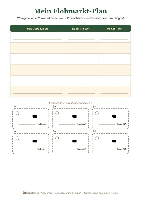 Arbeitsblatt: Flohmarkt-Plan